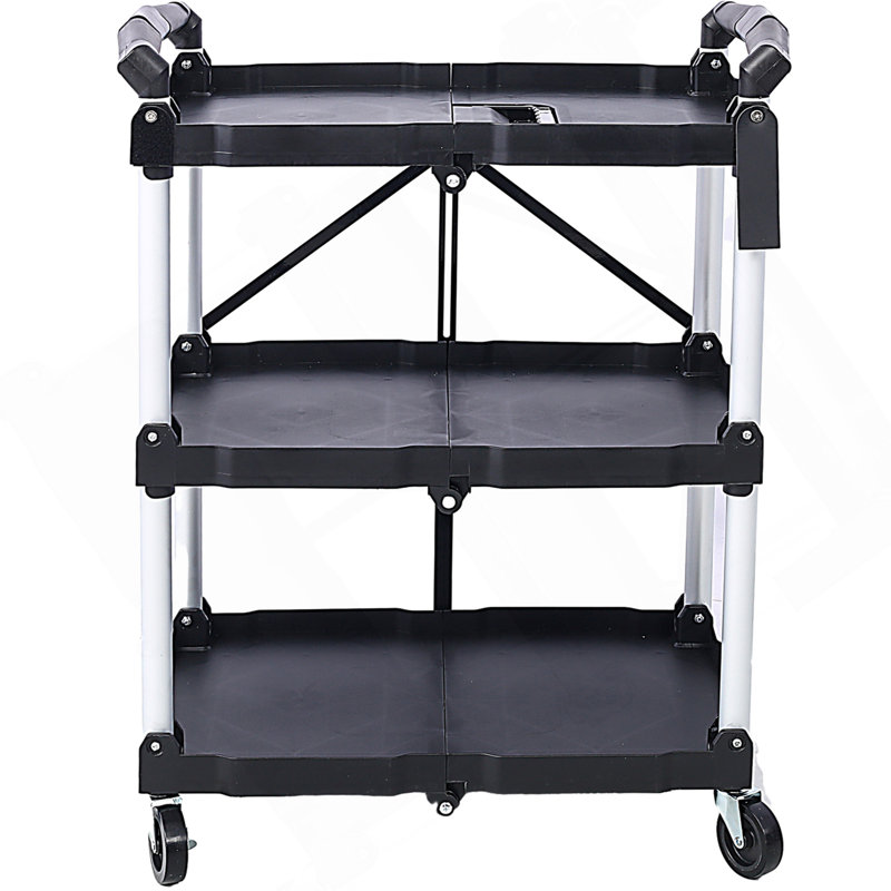 Chariot de service pliable 3 couches pliable Pack-N-Roll, noir, 50 lb. Capacité de charge par tablette