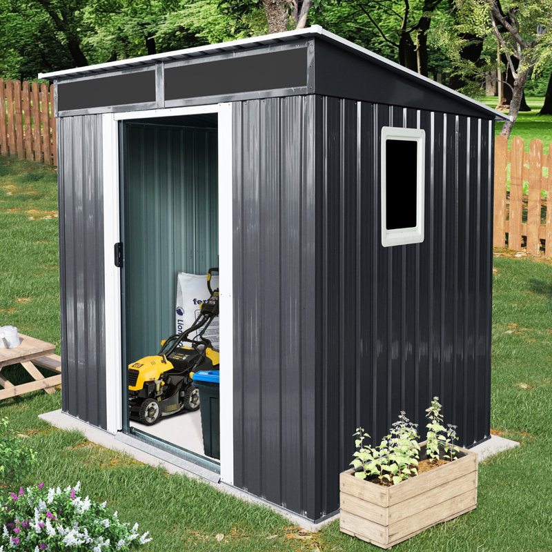 Spacious Outdoor Metal Shed 6X5ft - & Proof With Lock 6Ft By 5Ft Storage Room -Proof Sunlight Accessible Shelf, Black White