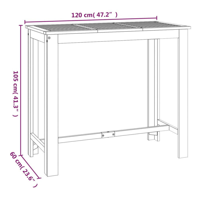 Damani Rectangular Acacia Outdoor Bar Table , 120cm cm W 60cm cm D