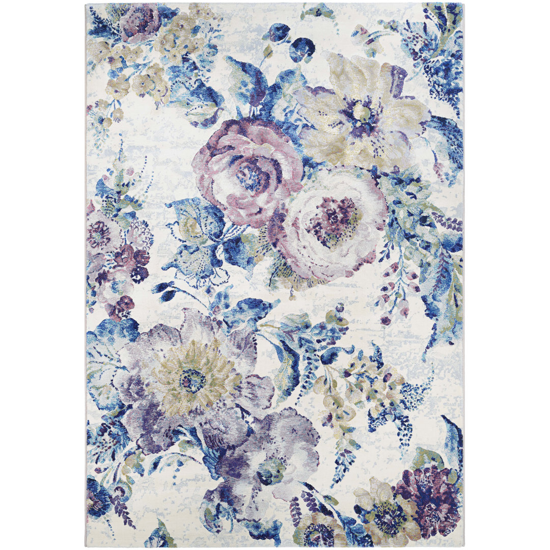 Nicole Floral Bone Multicolor Performance Area Rug House of Hampton® Rug 