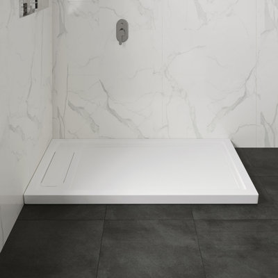 OVE Decors 60" x 36" Rectangular Shower Base, White Acrylic, Hidden Side Drain, Reversible Design
