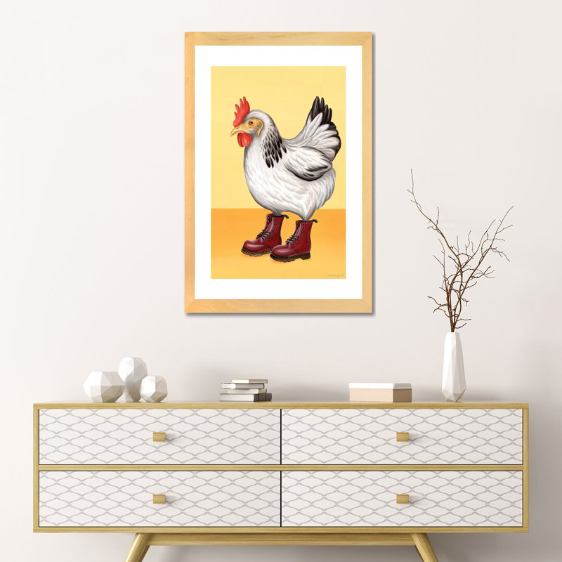 Hen Docs par Amélie Legault - reproduction d'art, H 16 po x l 24 po x P 1 po, Toile avec cadre en bois beige, Blanc