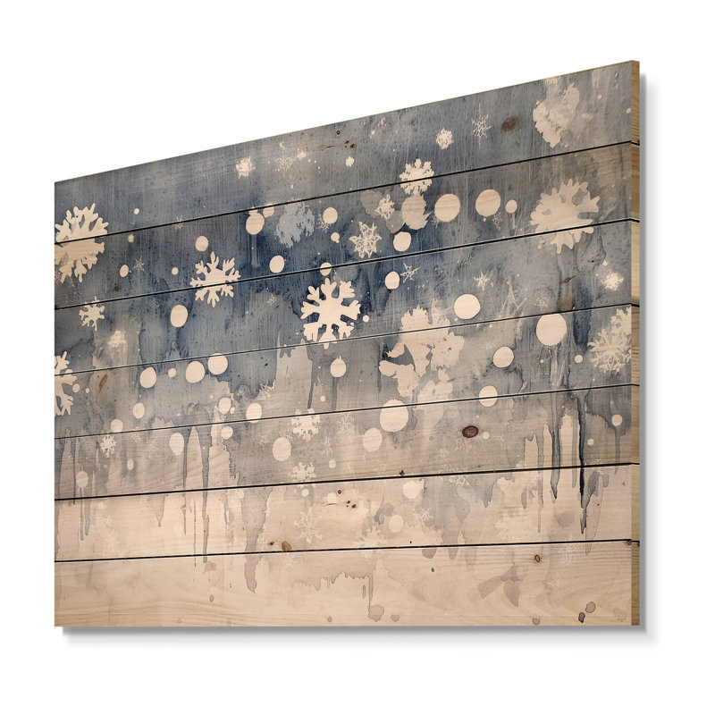 Flocons de neige tombant en hiver I - Paysage traditionnel en bois, décoration murale sur bois de pin naturel