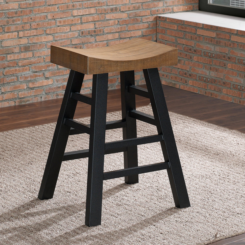 American Heritage Cheyenne Counter Stool - Solid Reclaimed Wood Seat with Graphite Metal Base, Fully Assembled & 300 lb Weight Capacity