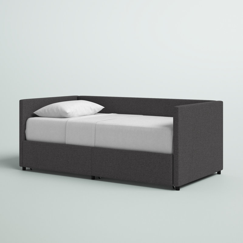 Dmitry Upholstered Daybed with Drawers, Gray, Twin