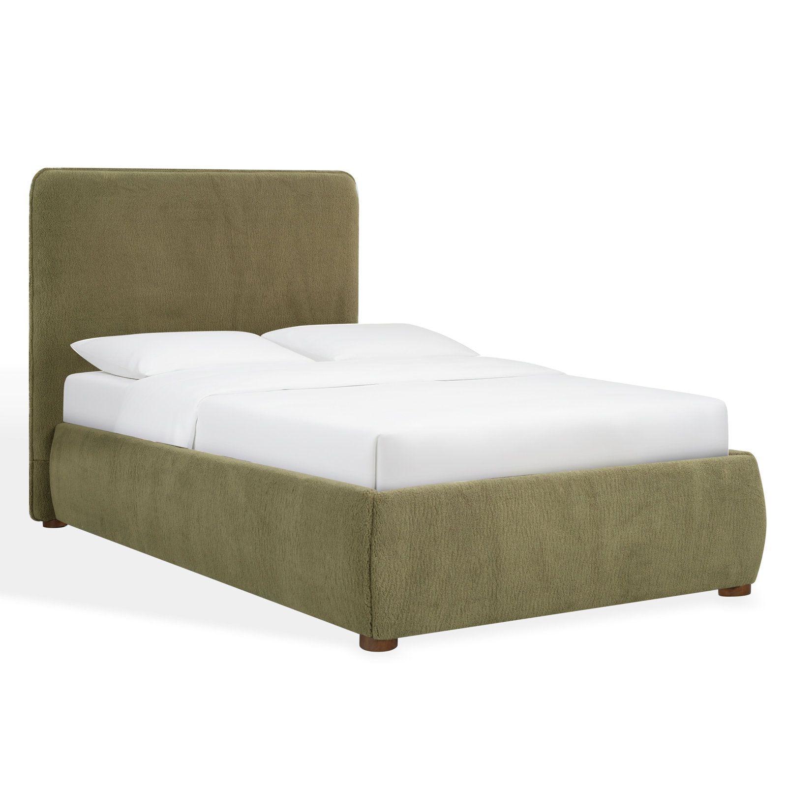 Callahan Linen Upholstered Bed, Olive Green Faux Sherpa, Twin