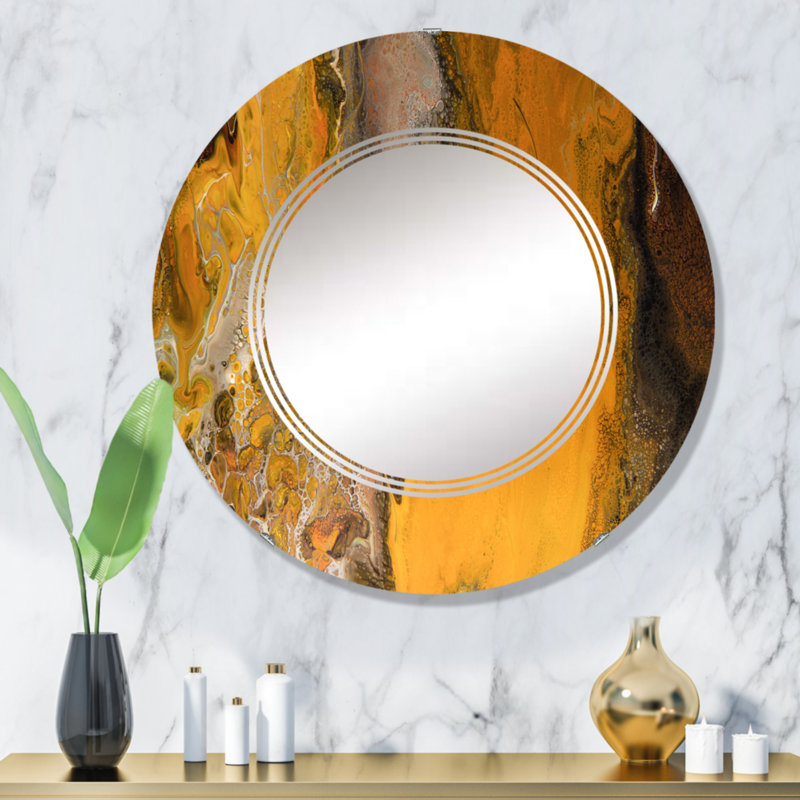 Miroir mural rond orange orange gris et noir paysage II, 32 po x 32 po