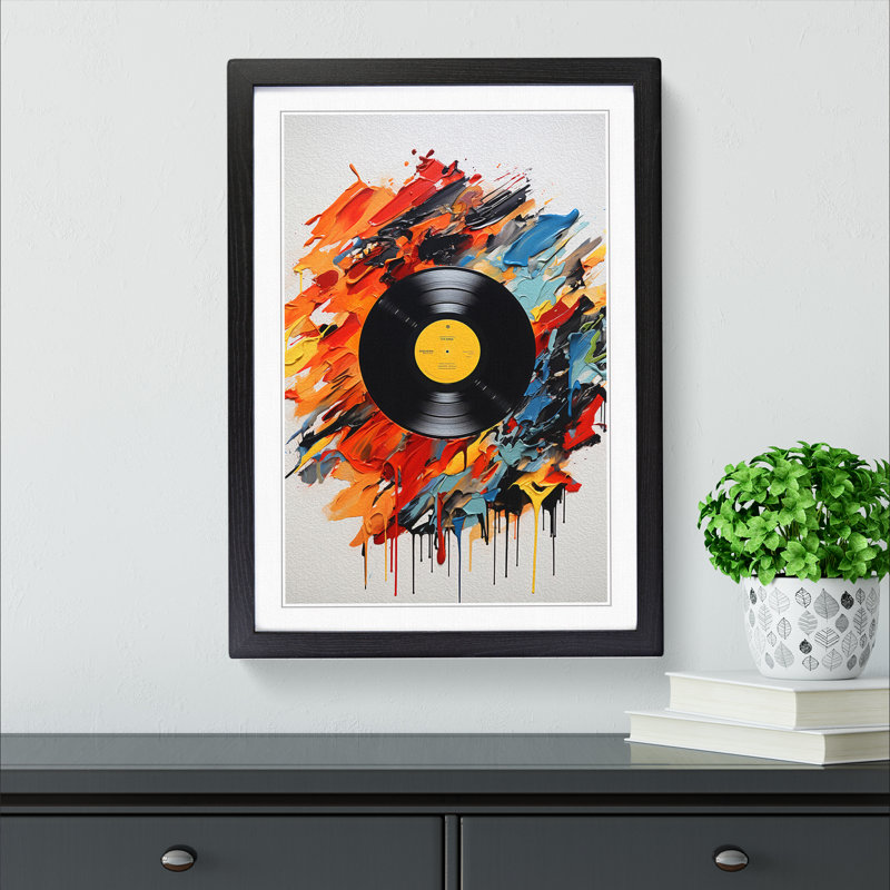 Vinyl Record Hard Edge Painting Art - Framed Print, 46cm H x 34cm W, Black Framed