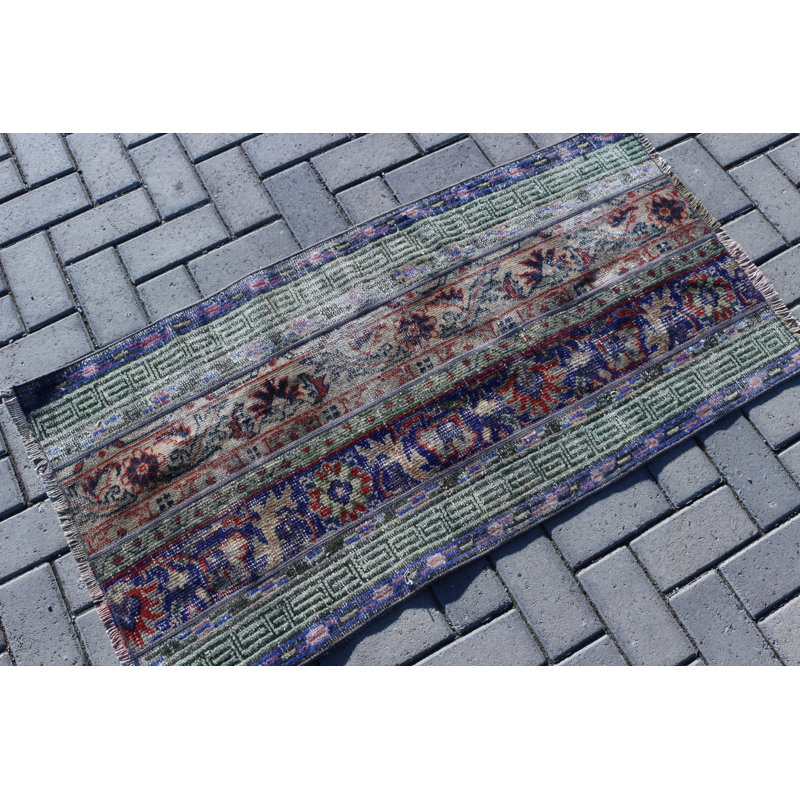 Small Vintage Turkish Rug in Antique Blue Perfect for Adding a Bohemian Touch to Your Living Space