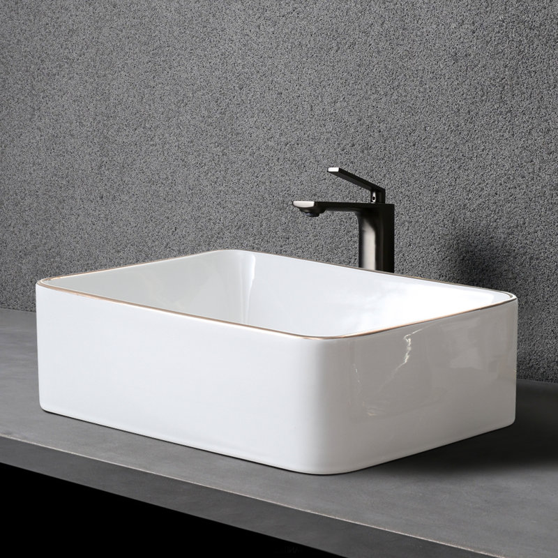 Selected 11.85'' Ceramic Rectangular Bathroom Sink, Gold