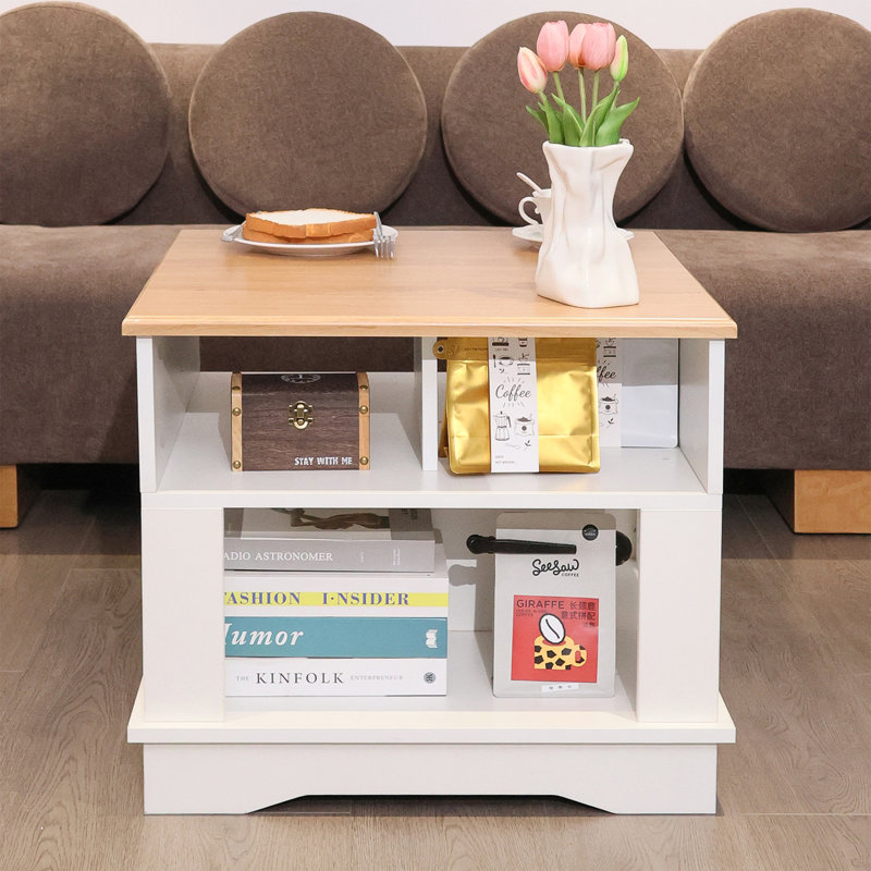 Table basse moderne et minimaliste avec un design élégant et un plateau rectangulaire en bois