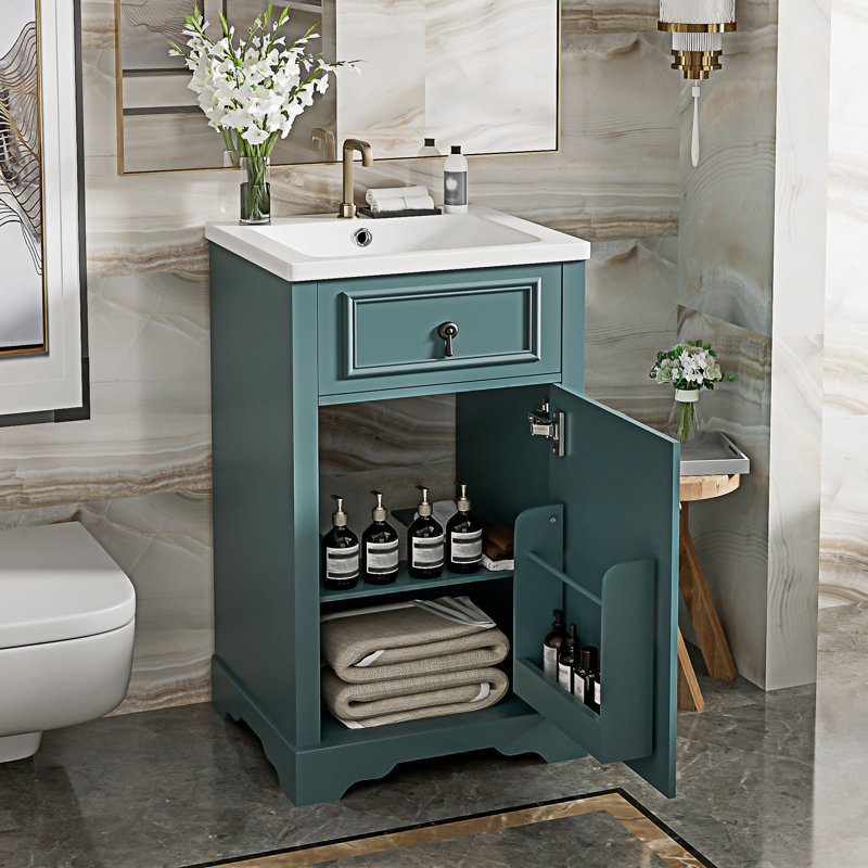 Meuble-lavabo de salle de bain avec lavabo en céramique, Vert
