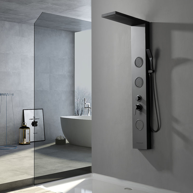 5-way Diverter Shower Tower Panel System with Fixed Shower Head, Matte Black