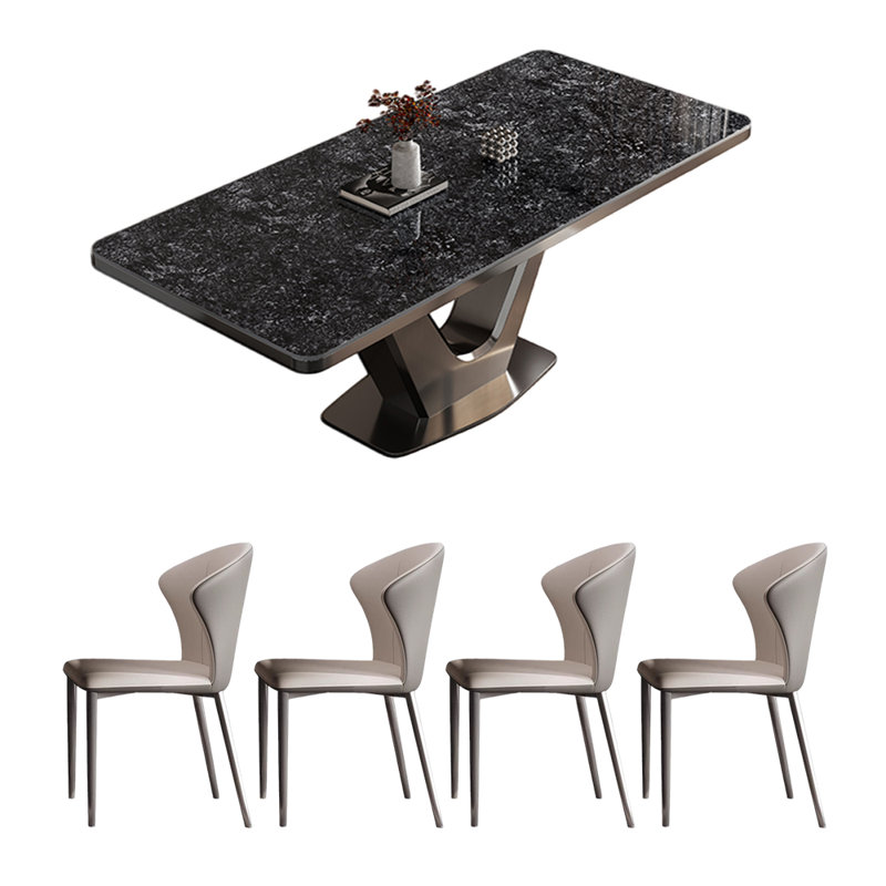 Light luxury simple rectangular dining table sets, 29.5"H x 63"L x 33.5"W, Black