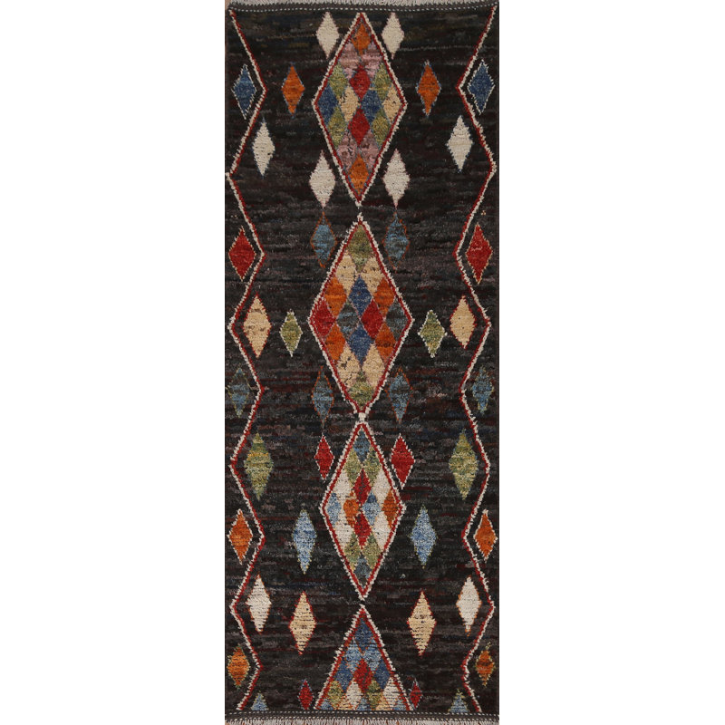 Tapis de couloir géométrique marocain noué à la main 3 x 10