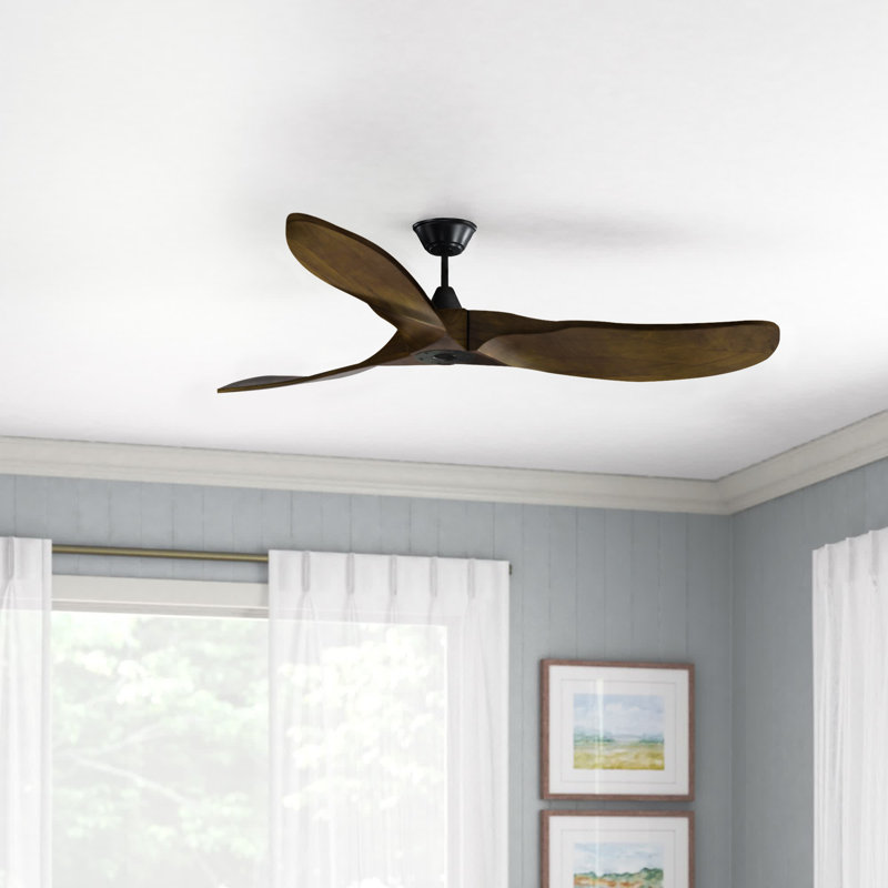 Ventilateur de plafond 3 pales avec télécommande Obsidian, Noir mat avec pales noyer foncé, 60 pouces