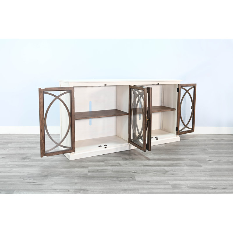 Crédence en bois massif Corden, Blanc marbré / peau de daim