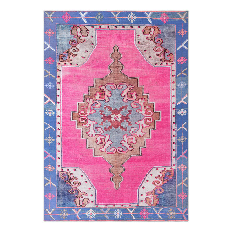 Tapis traditionnel d'Oppie fuchsia / violet, Rectangle 8 pi 4 po x 12 pi