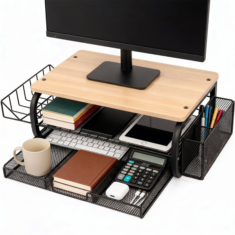 Organisateur de bureau en maille de bois, Brown