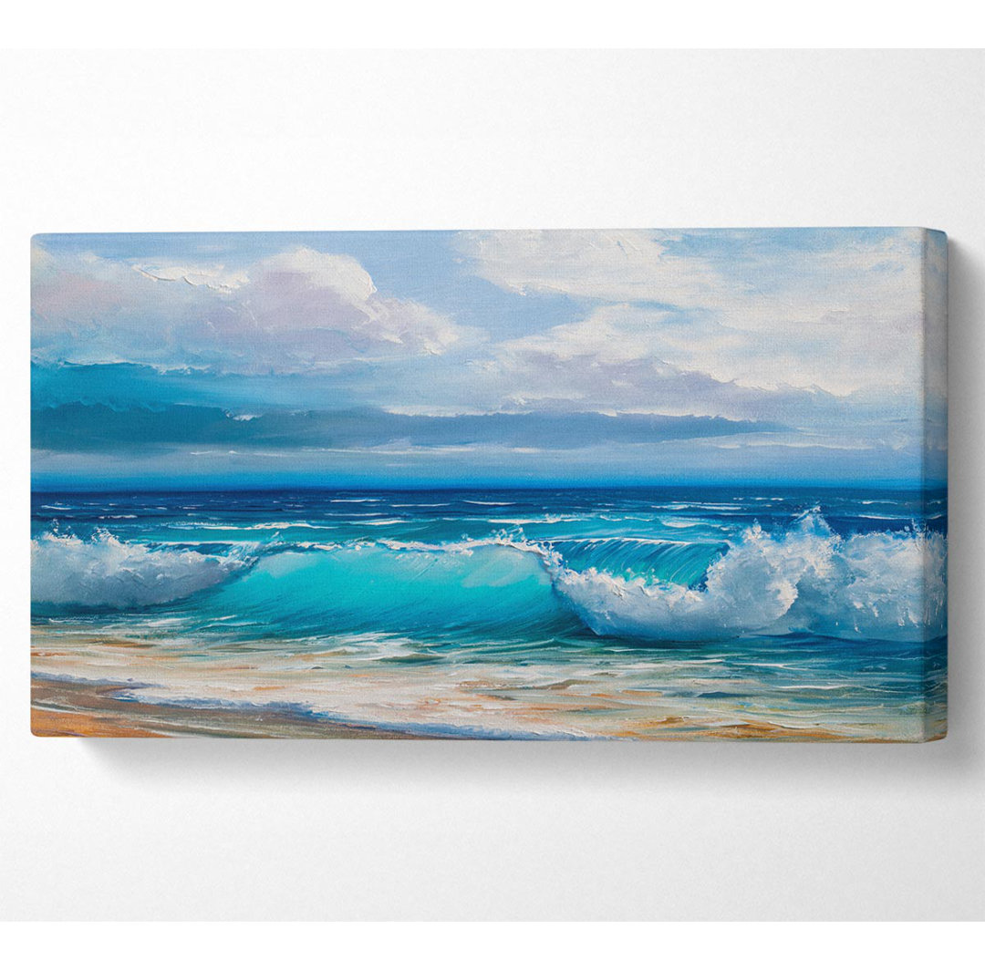 Swirling Waves Hit The Beach Wide Canvas Print