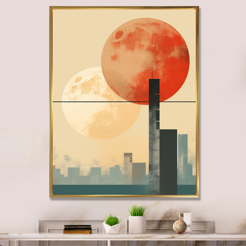 Lever de soleil orange et beige, H 20 po x l 12 po x P 1 po, Cadre flottant doré