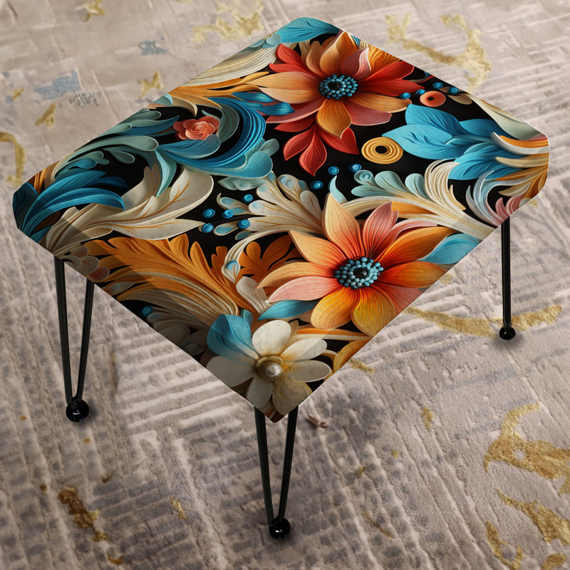 Orange And Blue Romantic Roses Paisley Pattern - Paisley Rectangle Ottoman