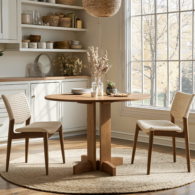 Petite table de salle à manger 47 po pour 4 personnes, plateau en panneau de fibres à densité moyenne et base en bois robuste, chêne naturel