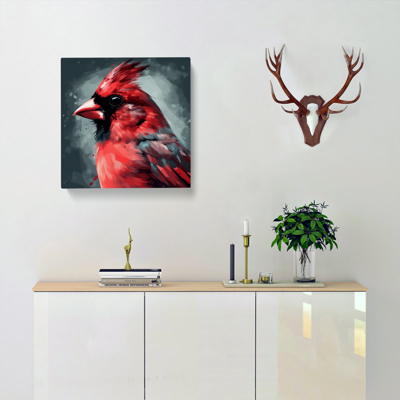 Cardinal Bird Graphic Art No.1 - Print, 50cm H x 50cm W x 3cm D