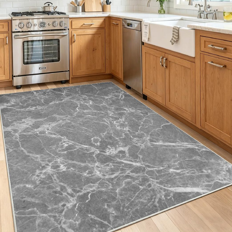 Gray Grey Marble Shot Subtle White Natural Backdrop Can Surface Machine Washable Indoor Area Rug, Rectangle 55" x 79"