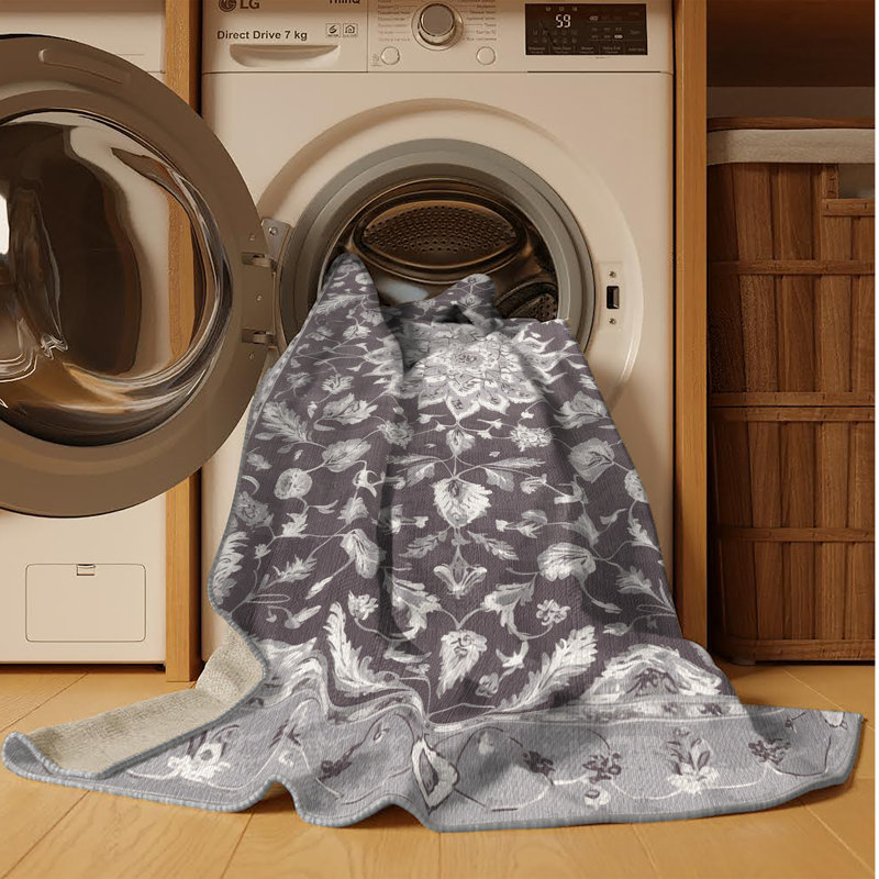 Tapis gris Tabriz lavable à la machine, Tapis de couloir 2 pi x 4 pi