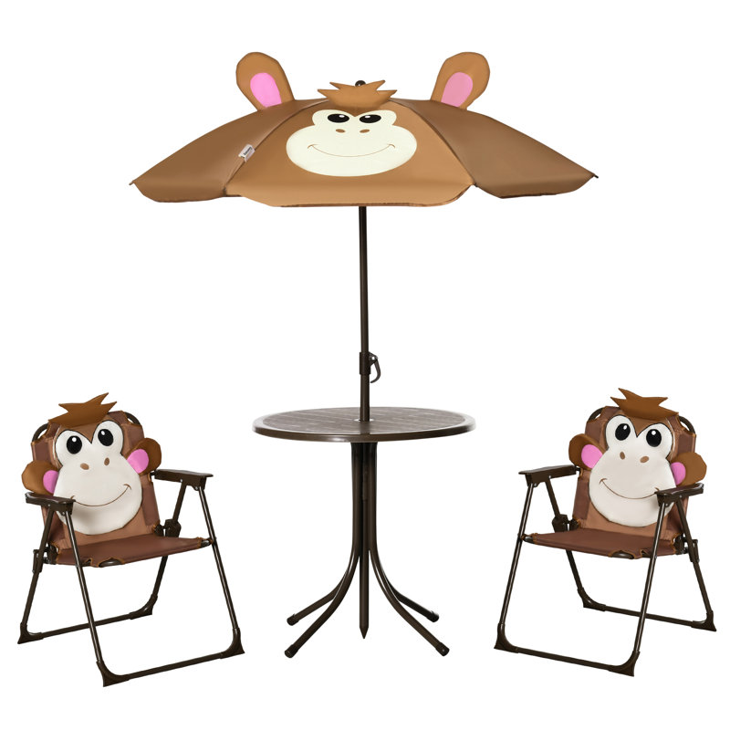 Tyndale Kids Bistro Table and Chair Set Outdoor Garden Monkey Design Brown