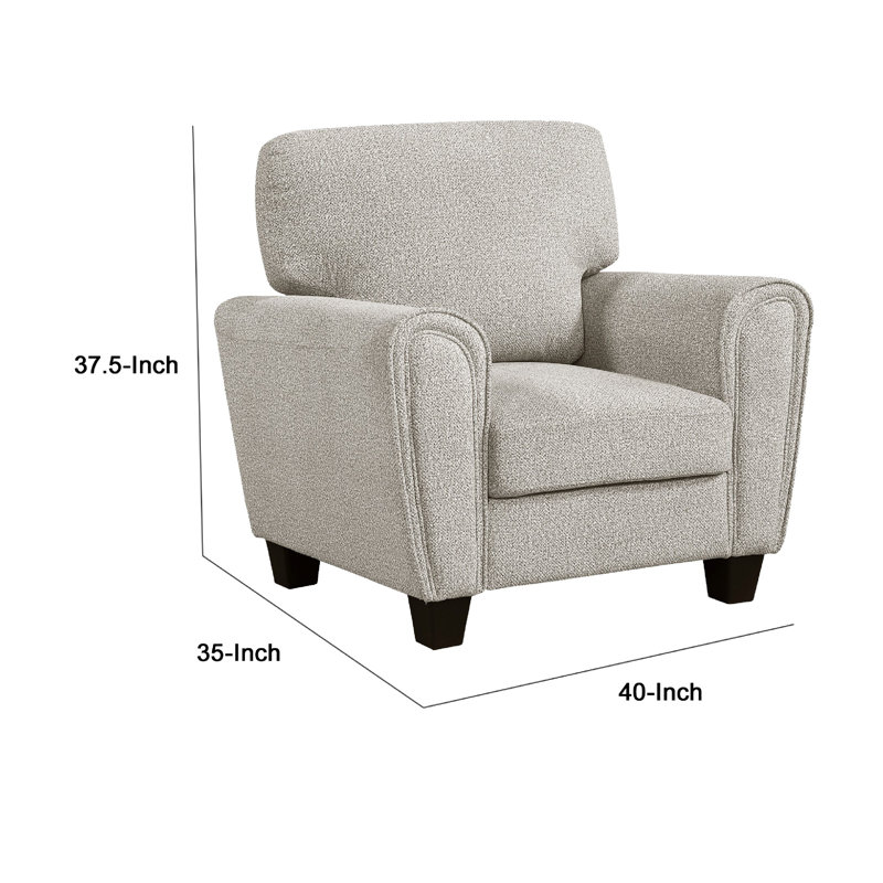 Loi Sofa Armchair With Reversible Cushion, Transitional Grey Chenille