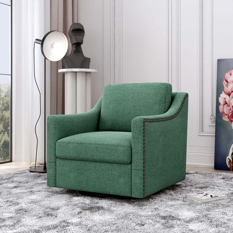 360 Degree Swivel Armchair, Green Cotton Linen