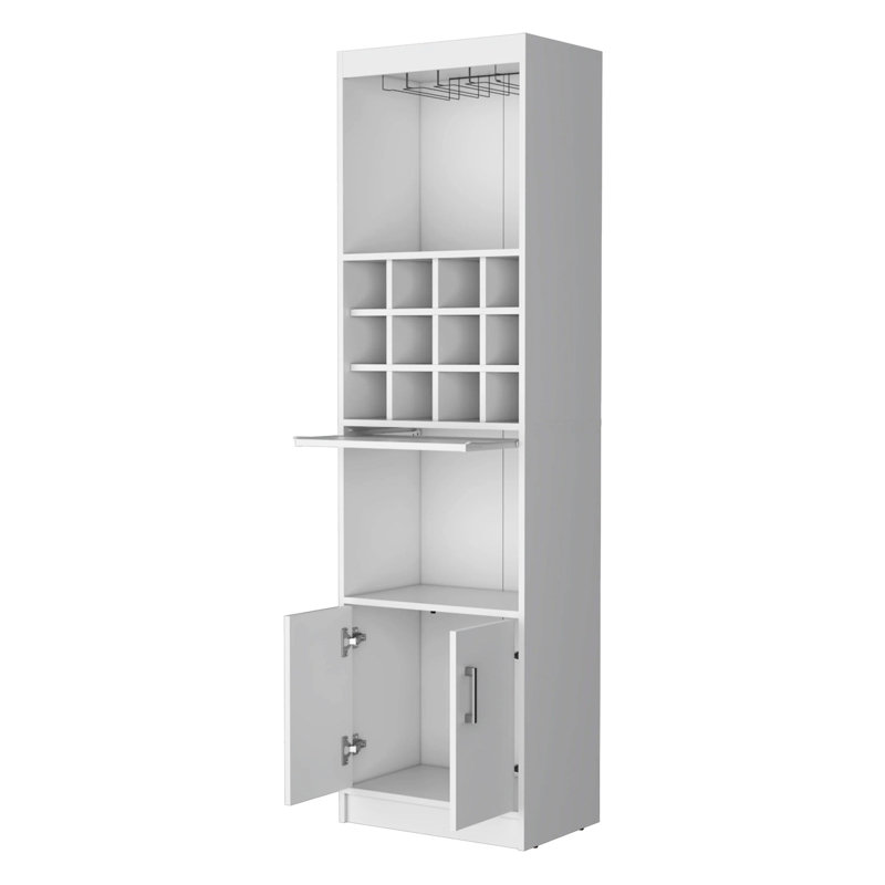 Bar moderne blanc avec rangement pour le vin - 2 portes, 13,3 pouces de profondeur, 15 tablettes, bois d'ingénierie pour les amoureux, intérieur spacieux