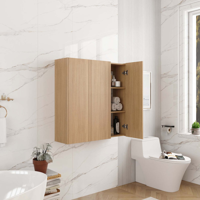 36-Inch Wall Mounted Side Cabinet Combination With 3 Soft Closing Door For Small Bathroom,Study, Storage Room, Oak