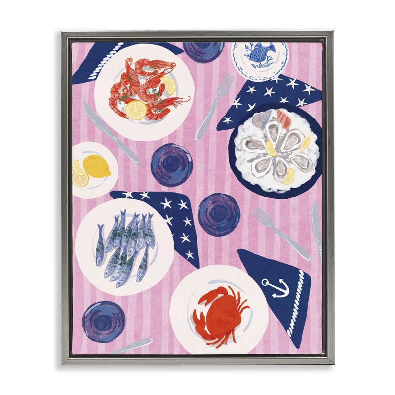  Art mural sur toile de fruits de mer par Be Ni La, Cadre flottant gris lustré, H 31 po x l 25 po