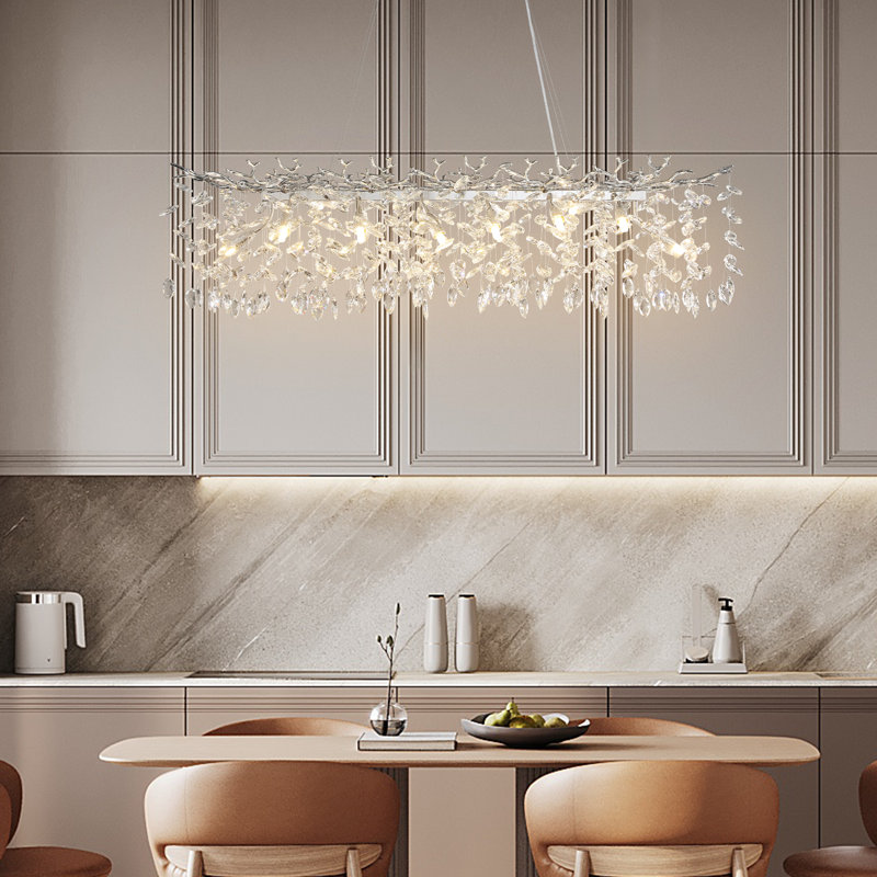 Lustre moderne en forme de goutte de cristal K9, H 16 po x l 16 po x P 47 po, Argent, 14