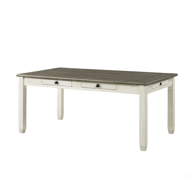 Table de salle à manger à finition antique blanc et brun 1 pièce avec 6 tiroirs de rangement, Brun rosé