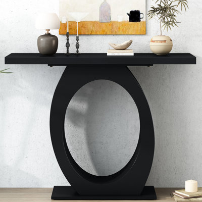 Console en forme d'œuf, style moderne. Noir + maison. 40,47 po Profondeur: 15,26 po de largeur, 33,37 po de hauteur. Stable et polyvalente pour la table de chambre à coucher. , D, W, H. Stabilité supérieure renforcée