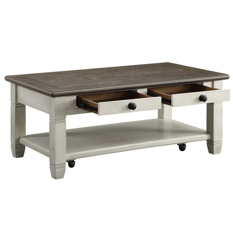 Table de salon Rosy Brown et blanc antique avec 2 tiroirs, Blanc antique