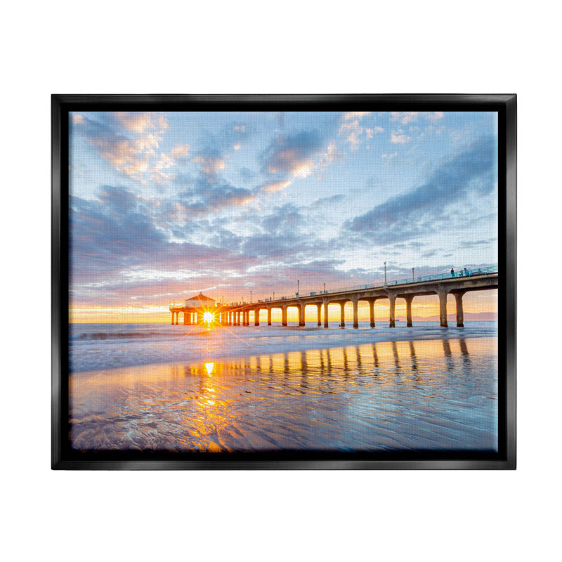 " Ocean Pier Sunrise Reflection ", Jet Black Floater Frame, 17" H x 21" W x 1.7" D