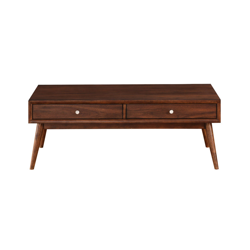 Table basse de salon moderne, 2 tiroirs, brun, placage rétro brun, style, noyer