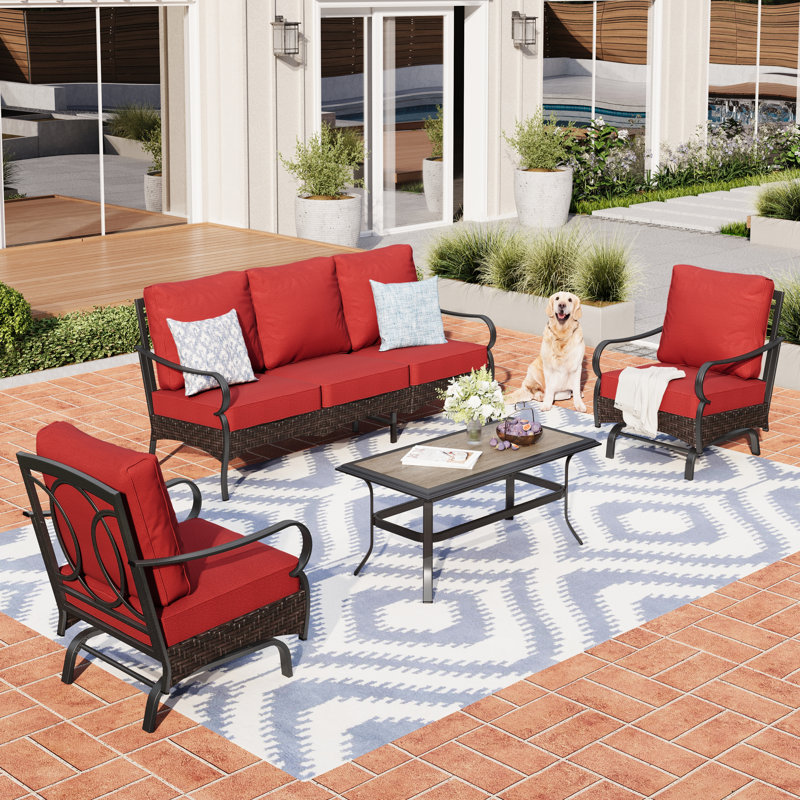 Ensemble de conversation de patio en acier thermolaqué pour 5 personnes Salem, Rouge