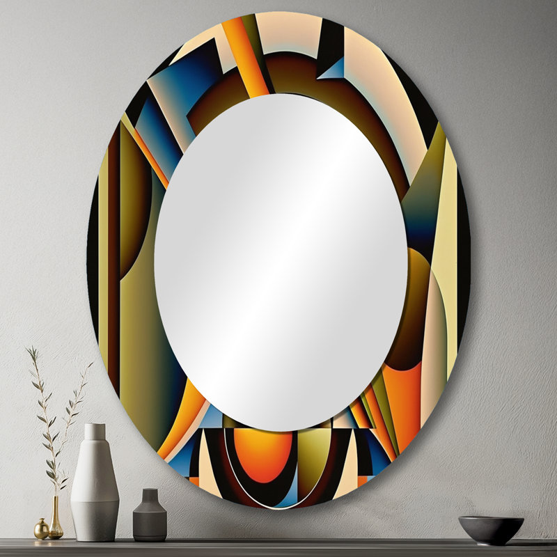 Circular Retro Dynamics I - Large Oval Wall Mirror On Metal, 43" x 33"