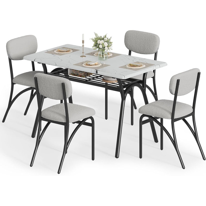 Dining Table Set For 4, Grey, White
