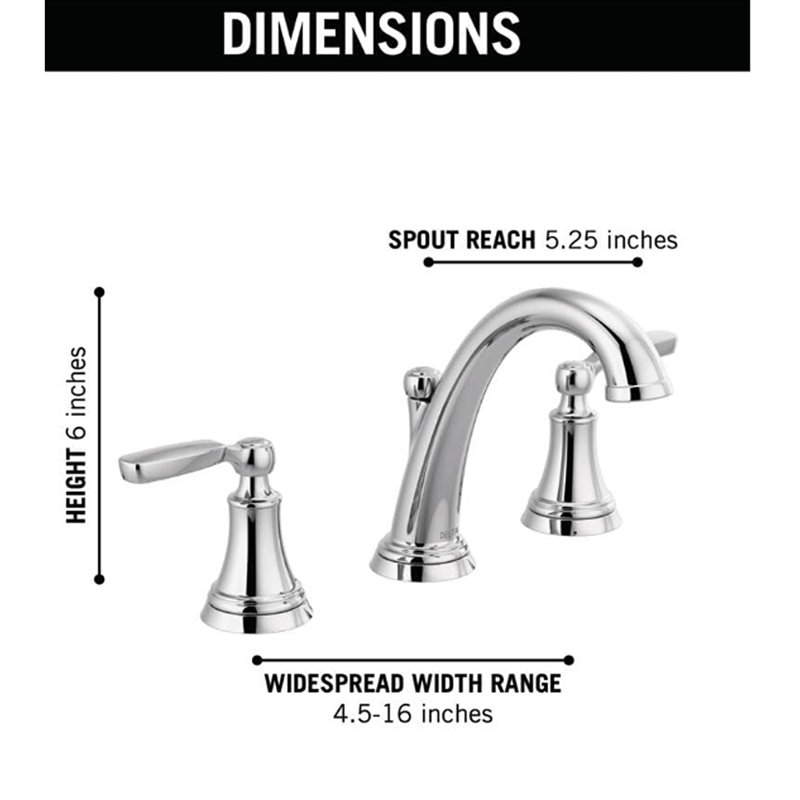 Woodhurst Widespread Bathroom Faucet Chrome, Bathroom Faucet 3 Hole, Bathroom Sink Faucet, Metal Drain Assembly, Chrome 3532LF