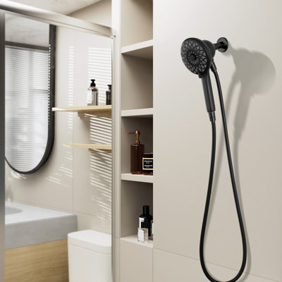 Pomme de douche à haute pression à 6 modes de jet, pomme de douche magnétique pour la salle de bain, douche à main noire matte avec tuyau en acier inoxydable de 60 pouces