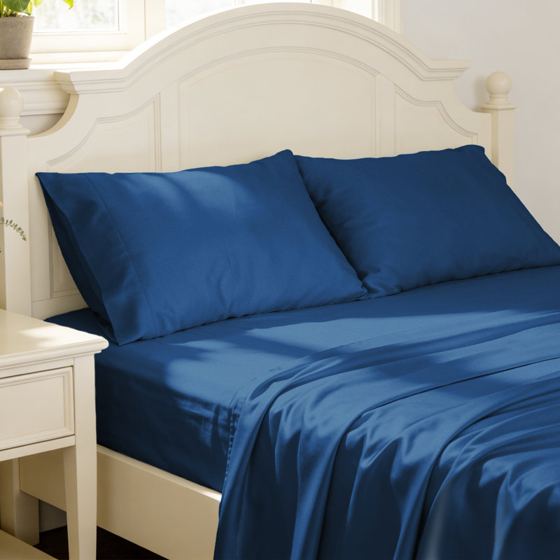 220 TC Cotton Blend Sateen Soft Smooth Pillowcase Set, Standard Pillowcase, Navy