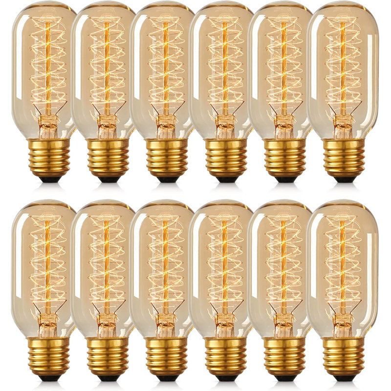 Festive Atmosphere 40 Watt T45 E26 Dimmable Light Bulb Vintage Edison Bulbs 2700K (12 Pack)