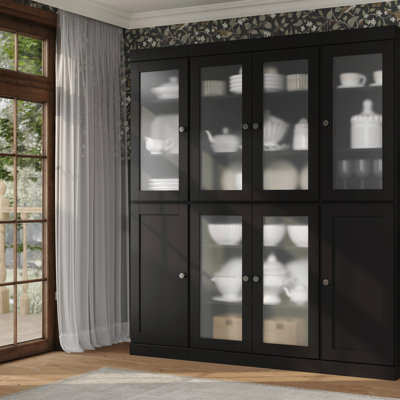 100% Solid Wood 65" Pantry Cabinet With Frosted Glass, Shaker Doors And Adjustable Shelves